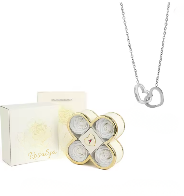 Coffret Rose Éternelle & collier personnalisé