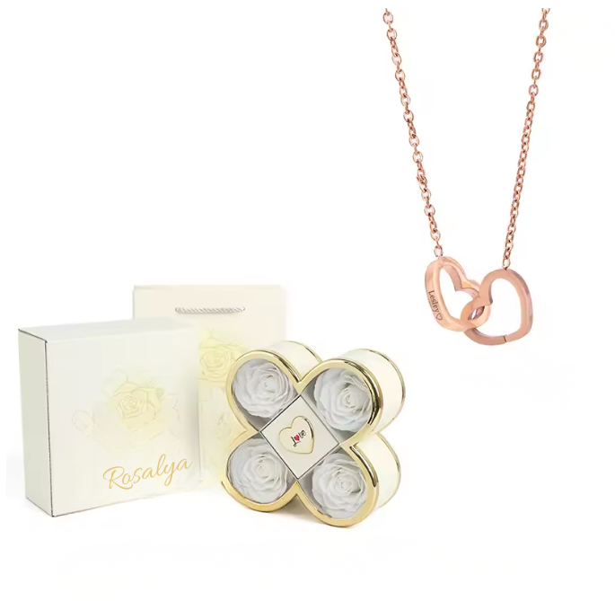 Coffret Rose Éternelle & collier personnalisé