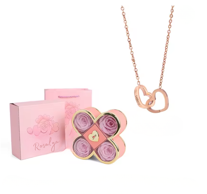 Coffret Rose Éternelle & collier personnalisé